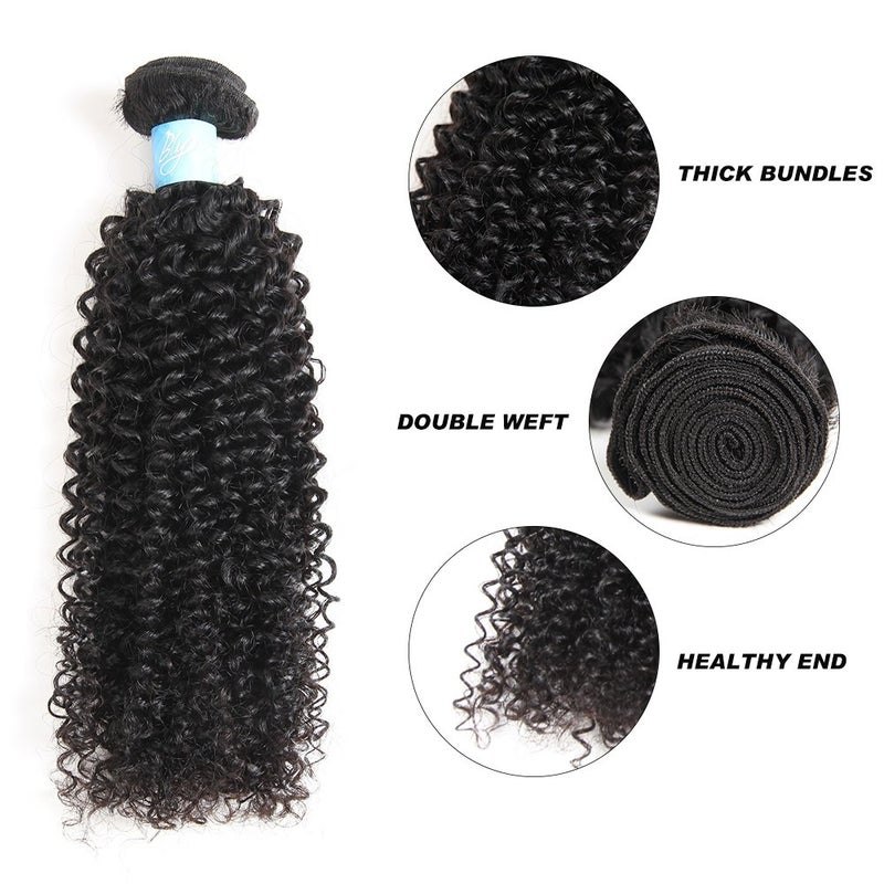 BLY 7A Mongolian Kinky Curly Human Hair Bundles 16 Inch Unprocessed Hair Weave Weft for Black Women Natural Color - Image 2